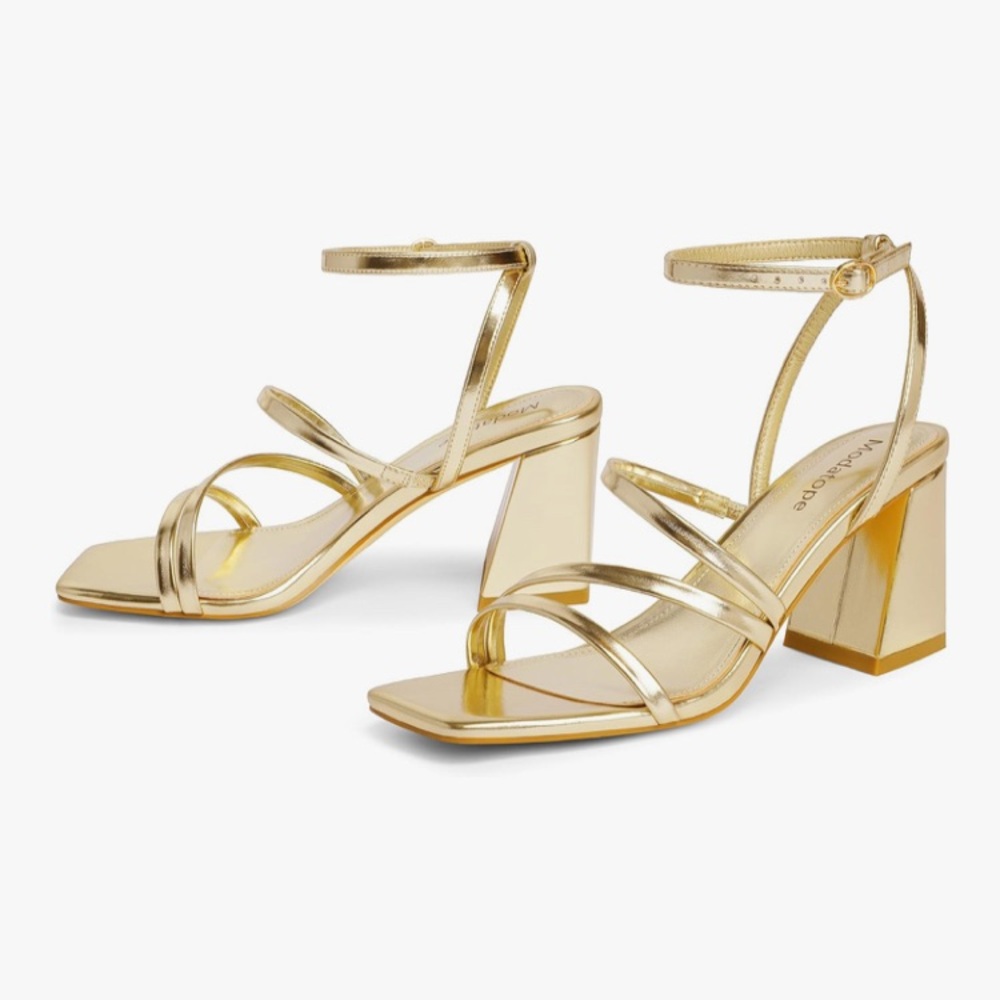 Elegant Gold Strappy Block Heels - Picture 3 of 7